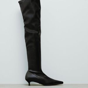 Over the knee leather sock boots with kitten heel zara